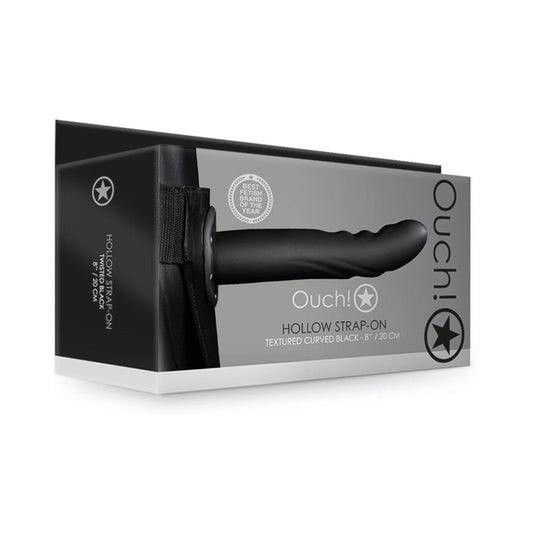 Ouch! Textured Curved 8 in. Hollow Strap-On Black